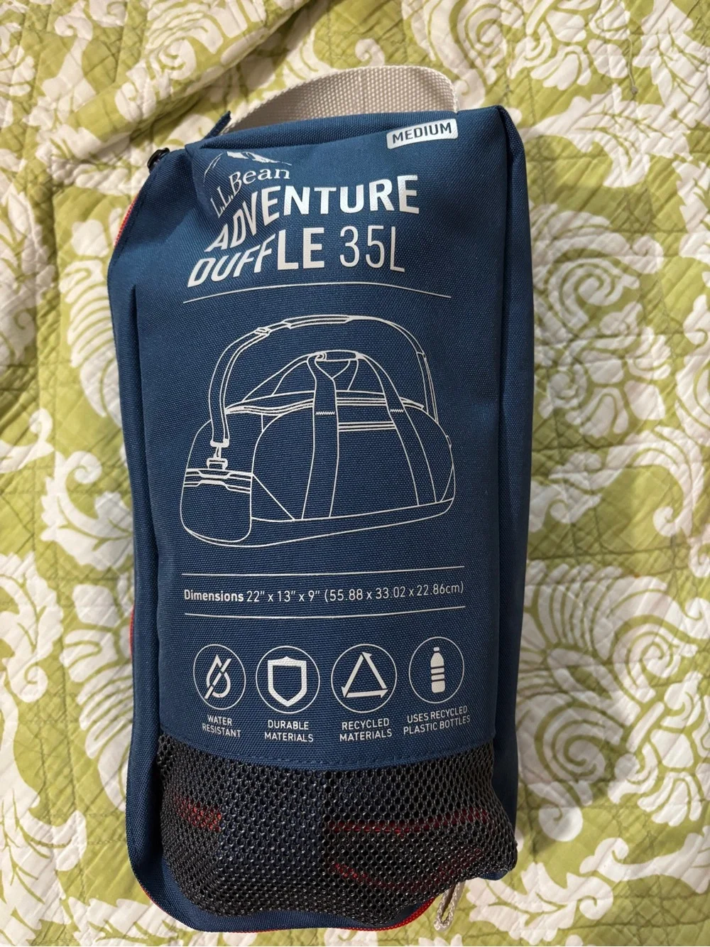 L L Bean Adventure Duffel & Carry Case Medium 35L Blue Water Resistance NWT